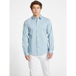 NWT GUESS Blue Easy Care Stretch Wrinkle Resistant Poplin Button Up Shirt MEDIUM